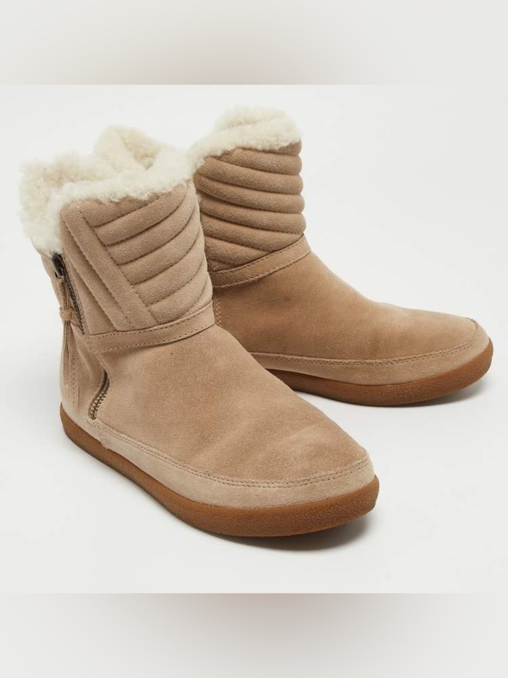 Tory Burch Suede Shearling-Lined Ankle Boots - Tan Size 8